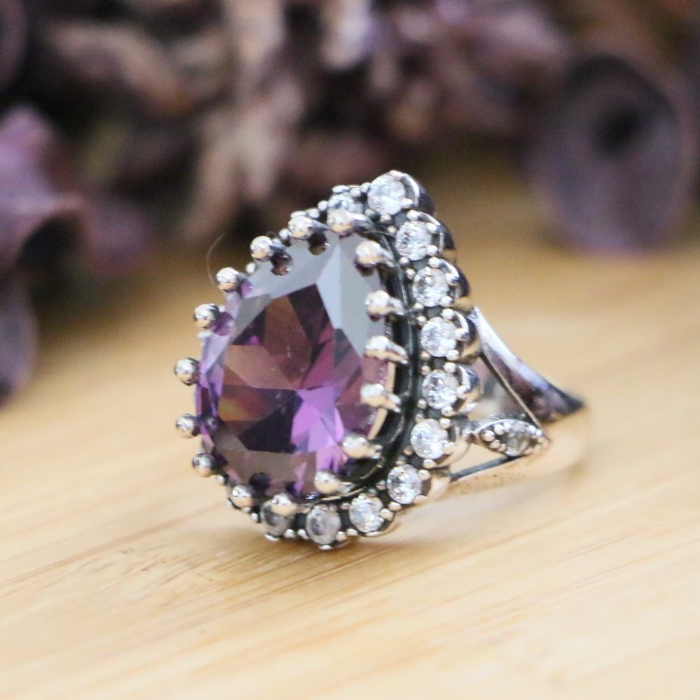 925 Sterling Silver, Purple Cubic Zirconia Stones